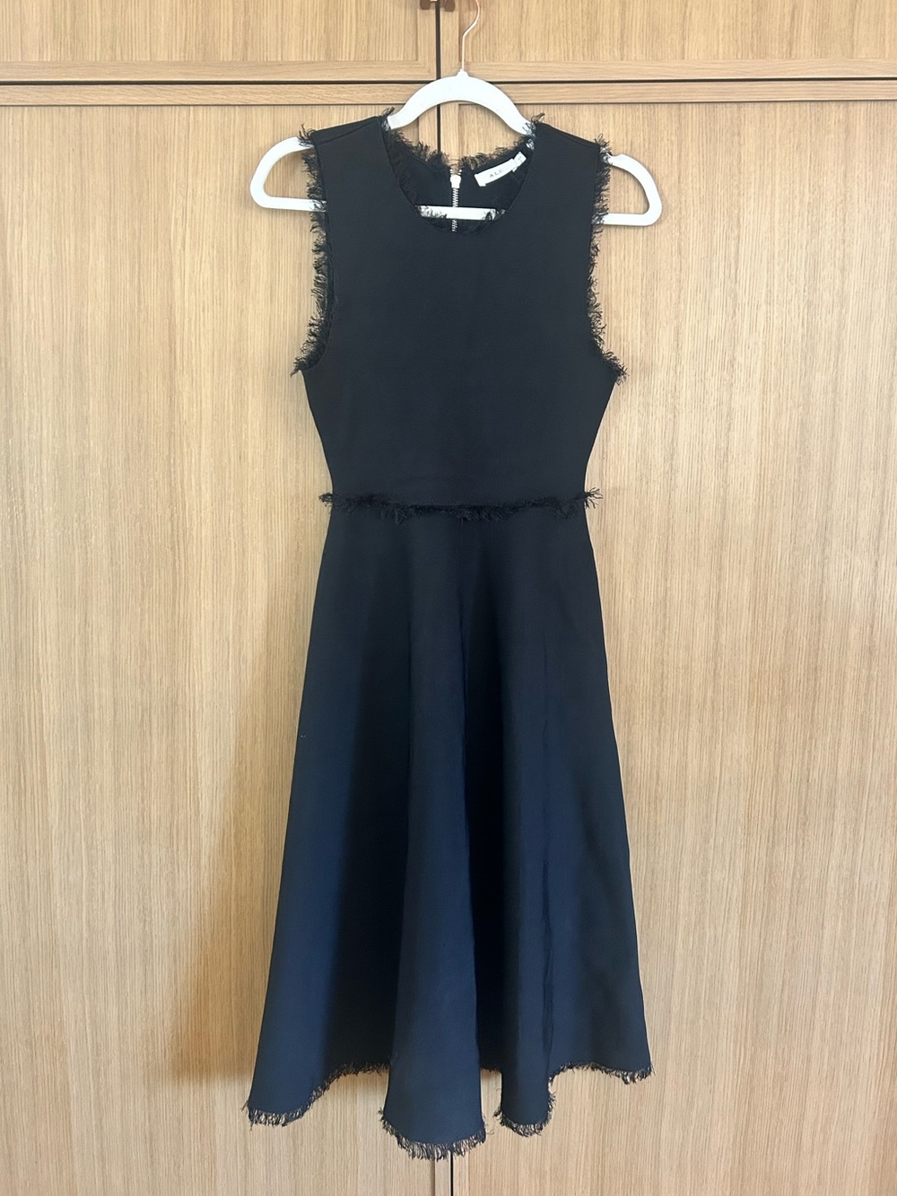 ALC Fit and Flare Midi Dress Black with Frayed Detail